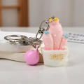 Creative pink resin cactus keychain with LOVE pot and silver metal lobster clasp - Cactus Shape / LOVE Pink