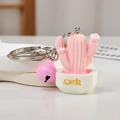 Pink cactus keychain in white Luck pot with a matching small bell and silver ring - Cactus Shape / Washed Pink (LUCK)