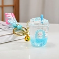 Creative bubble tea keychain with white fox doll and blue quicksand in a mini cup bottle - Blue Milk Tea Cup Style