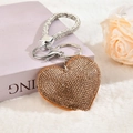 Detail of coffee brown rhinestone heart keychain with sparkling hand strap and silver clasp - Keychain [Ginger Yellow]