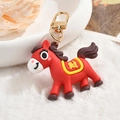 Cartoon rotes Pferd Schlüsselanhänger mit Goldverschluss und Glückssymbol Dekor - Rotes Pferd [Reichtum]