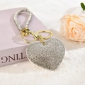 Sparkling heart-shaped rhinestone keychain with golden clasp and studded wristlet strap - Light Gold Buckle [White]