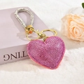 Luxury pink rhinestone heart keychain with sparkling silver braided rope on gold ring - Light Gold Buckle [Pink]