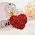 Sparkling red rhinestone heart keychain with gold ring and glittery wrist strap on soft plush - Light Gold Buckle [Red]