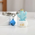 Blue resin cactus keychain with white Smile pot, blue bell and silver key ring - Blue Smile