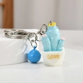Blue mini cactus succulent keychain with LOVE planter and matching blue bell accessory - LOVE Blue