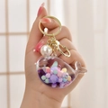 Purple whale liquid quicksand keychain with gold hardware and large pearl charm accessory - Light Gold Buckle + Luminous Fish + Bell + Pearl / Jelly Bean Purple