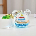 Blue liquid quicksand keychain with sailboat, heart sequins and green turtle charm - Sailboat Bear Head Shape
