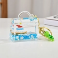 Mini acrylic Kelly bag keychain with blue liquid quicksand, sailing boat and turtle - Sailboat Mini Bag Shape