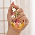 Cute whale liquid keychain with yellow oil and floating colorful balls and pearl - Jelly Bean Lemon Yellow