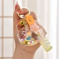 Yellow fox whale liquid quicksand keychain with gold bell and bubble silicone strap - Rope Style with Figure [Lemon Yellow]