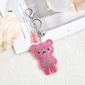 Portachiavi orsetto rosa con strass luccicanti, nappa in pelle e campanellino su peluche - Rosa