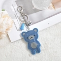 Porte-clés ours bleu en strass avec pompon et clochette argentée pour sacs à main - Bleu