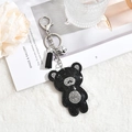 Portachiavi orsetto con strass scintillanti, nappa nera e campanellino in argento - Nero