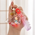 Pink whale liquid quicksand keychain with cute cat figurine and bubble silicone strap - Rope Style with Figure [Red]
