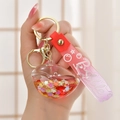Cute whale liquid quicksand keychain with red floral sequins and gradient strap - Rope Style Flash [Red]