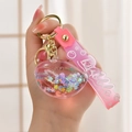 Pink whale liquid quicksand keychain with stars and glitter in a glass bottle style - Rope Style Flash [Pink]