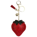 Sparkling red rhinestone strawberry keychain with gold lobster clasp and red tassel - Keychain + Rhinestone Pendant / Red (Gold Keychain Tassel Style)