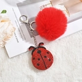 Llavero de mariquita brillante con pedrería roja y pompón de piel sintética suave - Estilo de Pompon (Gancho Plateado)