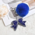 Portachiavi con fiocco di strass blu e pompon di pelliccia sintetica con gancio - Portachiavi+Fiocco+Pompon / Blu Reale