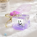 Cute panda liquid quicksand keychain in purple acrylic box with silicone strap - Square Box Strap Style / Purple