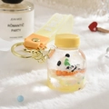 Cute panda floating liquid keychain with yellow glitter sand and rubber strap - Bottle Strap Style / Lemon Yellow