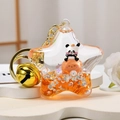 Star-shaped panda quicksand keychain with orange liquid sequins and golden bell charm - Star Bell Style / Orange