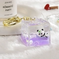 Creative panda floating keychain with purple glitter liquid and golden lobster clasp charm - Single Hook Square Box / Purple
