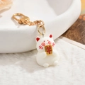 Porte-clés chat porte-bonheur blanc avec breloque dorée et fermoir métallique - Chat de la Fortune (Pièce d'Or)