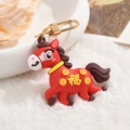 Roter PVC Sternzeichen Pferd Schlüsselanhänger mit Fu-Zeichen und goldenem Haken - Rotes Pferd [Glück]