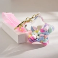Stern-Acryl-Flüssig-Schlüsselanhänger mit Macaron-Herz-Perlen und pinkem Silikonband - Macaron Herzfüllung Stil