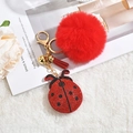 Llavero de mariquita roja con pompón suave y gancho metálico dorado - Estilo de Pompon y Borla (Gancho Dorado)