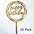 Χρυσό ακρυλικό διακοσμητικό τούρτας Happy Birthday σετ 10 τεμαχίων με στρογγυλό πλαίσιο - Στυλ Διπλό Στρογγυλό / Χρυσό