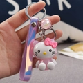 Llavero luminoso de Hello Kitty con correa láser púrpura y bola de purpurina - Gato [rosa]
