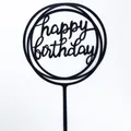 Σετ 10 μαύρα ακρυλικά διακοσμητικά τούρτας Happy Birthday για πάρτι γενεθλίων - Στυλ Διπλό Στρογγυλό / Μαύρο