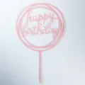 Light pink round acrylic Happy Birthday cake topper decorations pack of 10 - Double Round Style (No. 17) / 10 Pieces Pack / Pink