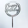 Pack of 10 round mirror silver acrylic Happy Birthday cake toppers for party decoration - Double Round Style (No. 17) / 10 Pieces Pack / Silver