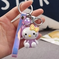 Llavero Hello Kitty 3D morado con bola brillante y correa de mano holográfica - Gato [morado]