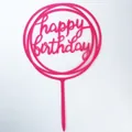 Hot pink acrylic Happy Birthday cake topper circular design set pack of 10 - Double Round Style (No. 17) / 10 Pieces Pack / Rose Red