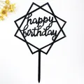 Pack of 10 black acrylic geometric Happy Birthday cake toppers for party decor - Double Square Style (No. 48) / 10 Pieces Pack / Black
