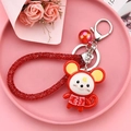 Red zodiac mouse keychain with Fu character doll and sparkling crystal wristlet charm - Mouse