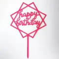 Rose red acrylic Happy Birthday cake topper with square frames, pack of 10 items - Double Square Style (No. 48) / 10 Pieces Pack / Rose Red