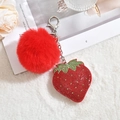 Chic red strawberry keychain with plush pom-pom and sparkling rhinestones for bags - Keychain + Rhinestone Pendant / Red (Pom-pom Style)