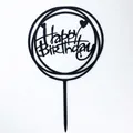 Pack of 10 black acrylic double ring Happy Birthday cake toppers with hearts - Double Round with Heart Style (No. 24) / 10 Pieces Pack / Black