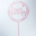 Pink acrylic Happy Birthday cake topper with round frame and heart detail 10 pack - Double Round with Heart Style (No. 24) / 10 Pieces Pack / Pink