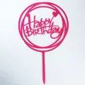 Pink acrylic Happy Birthday cake topper featuring a double ring design in a pack of 10 - Double Round with Heart Style (No. 24) / 10 Pieces Pack / Rose Red