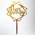 Golden acrylic Happy Birthday cake topper with geometric frame, pack of 10 pieces - Double Square with Star Style (No. 20) / 10 Pieces Pack / Gold