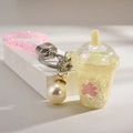 Mini drink cup keychain with pink rhinestone wristlet and beige pearl charm - Glowing Milk Tea Cup [lemon Yellow]