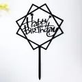 Black acrylic Happy Birthday cake topper with geometric frame, pack of 10 pieces - Double Square with Star Style (No. 20) / 10 Pieces Pack / Black