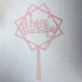 Pink acrylic Happy Birthday cake topper with geometric frame and stick, 10pcs pack - Double Square with Star Style (No. 20) / 10 Pieces Pack / Pink